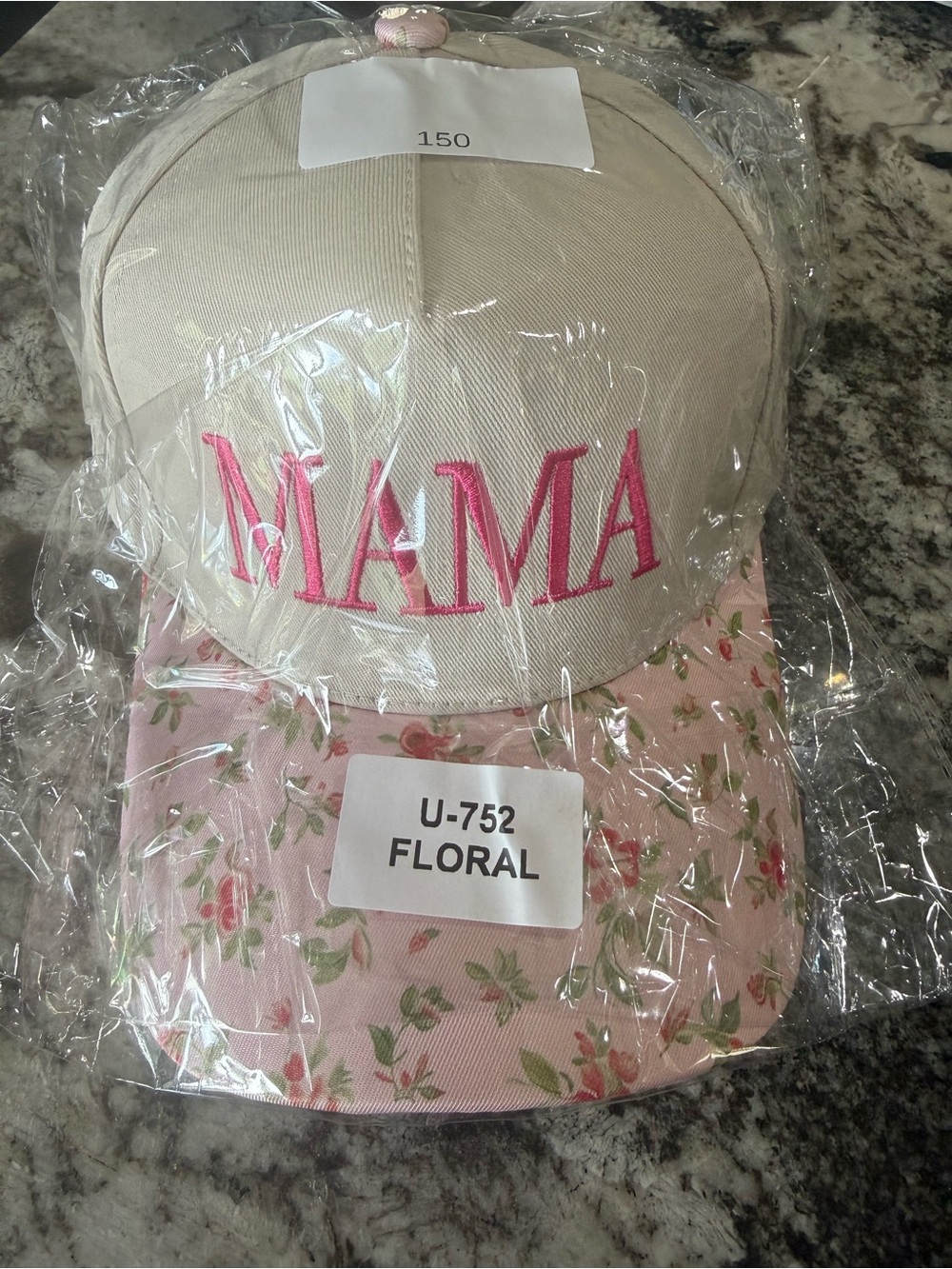 C.C Beige & Pink MAMA Floral Baseball Cap